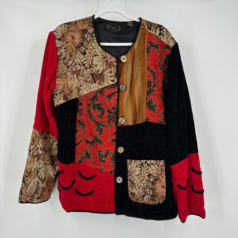 Alex Kim Women Boho Patchwork Jacket Sz 2X Twee Maximalist Eclectic Indie Floral